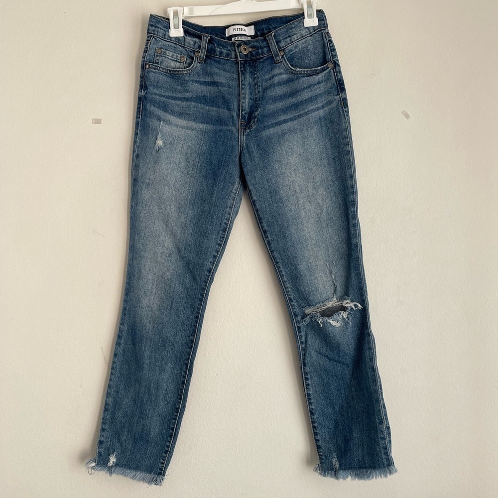 Pistola Jeans Charlie High Rise in medium wash with distressing